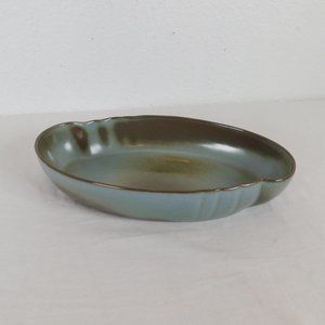Frankoma Pottery Woodland Moss Blue Brown Oriental Serving Bowl 205 Oval Vintage